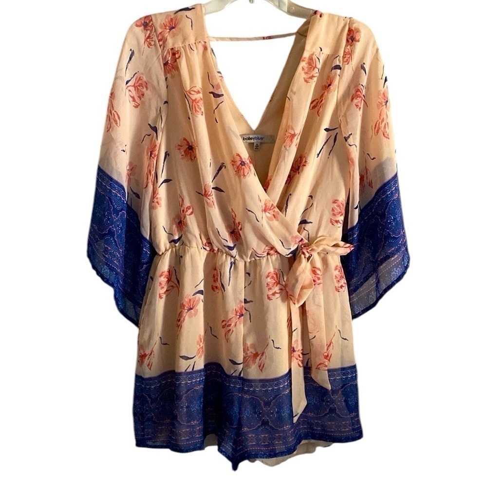 Bailey Blue Pink And Blue Floral Batwing Flowy Romper Artsy Size Medium
